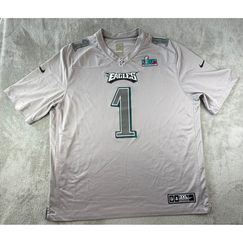 Nike Philadelphia Eagles Jersey Mens 3XL Gray Jalen Hurts Super Bowl LVII #1